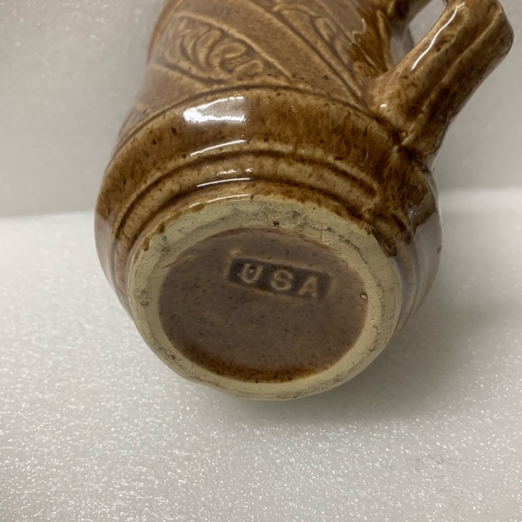 Vintage Brown Embossed Glazed USA Ceramic Cream Pitcher with Handle - Picture 3 of 6